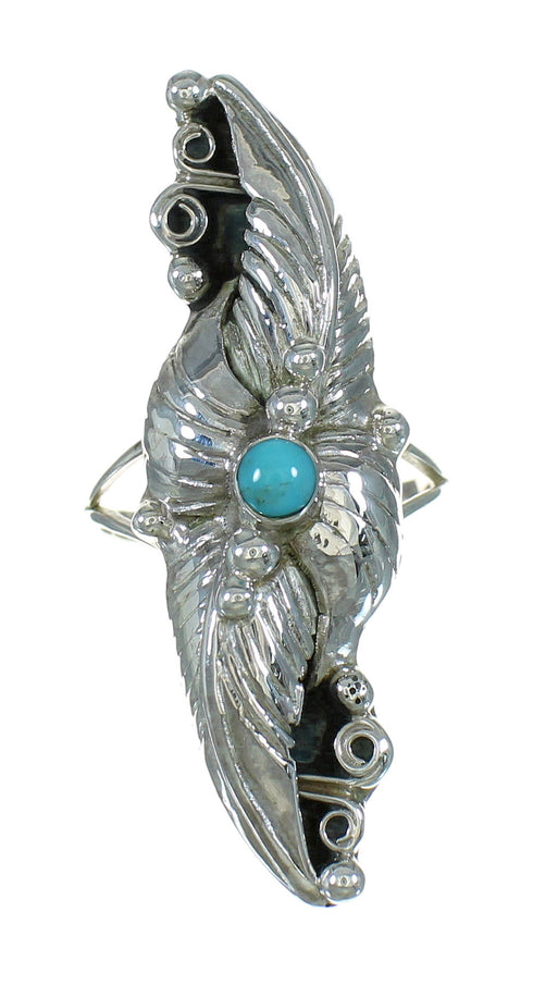 Sterling Silver Turquoise Scalloped Leaf Ring Size 7-3/4 YX89513